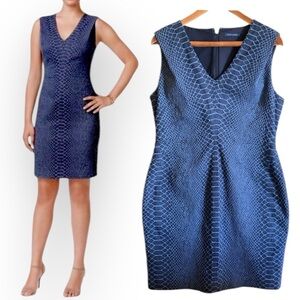 TOMMY HILFIGER Blue Snakeskin Sheath Dress Sleeveless V-Neck Medium Size 10